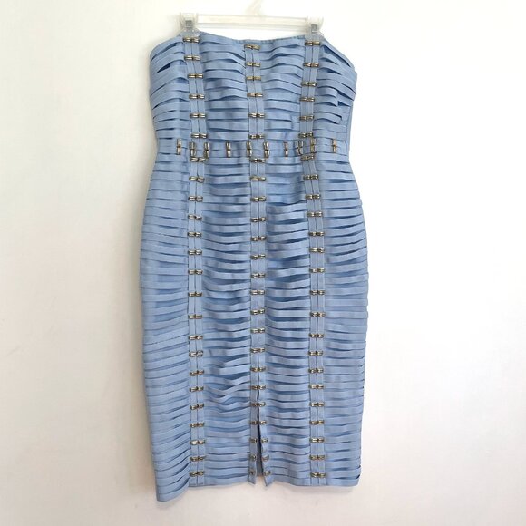 FASHION NOVA Ringing Me Up Midi Dress Blue Strapless Sexy Party Bandage Dress - Picture 2 of 16